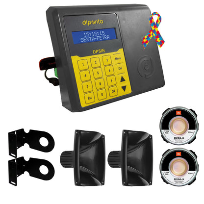 SIRENE MUSICAL ESCOLAR - DPSIN amplificado com 100 músicas + 2 cornetas + 2 drives