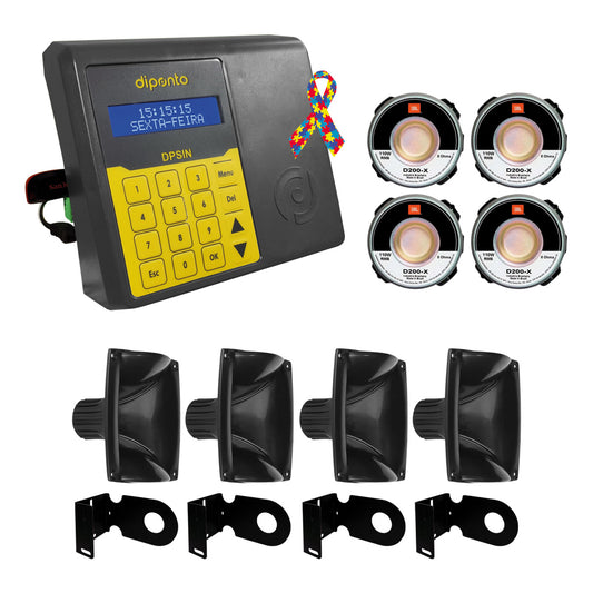 SIRENE MUSICAL ESCOLAR - DPSIN amplificado com 100 músicas + 4 cornetas + 4 drives