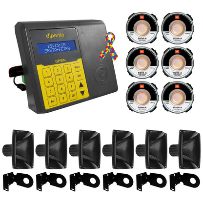 SIRENE MUSICAL ESCOLAR - DPSIN amplificado com 100 músicas + 6 cornetas + 6 drives